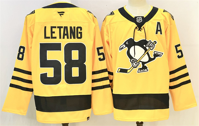 Men's Pittsburgh Penguins #58 Kris Letang Gold 2025/26 With A Patch Alternate Stitched Hockey Jersey